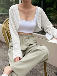 DAZY Solid Drop Shoulder Open Front Top Without Tank Top Long Sleeve Women Tops - White - View 1