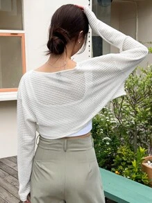 DAZY Solid Drop Shoulder Open Front Top Without Tank Top Long Sleeve Women Tops - White - View 2