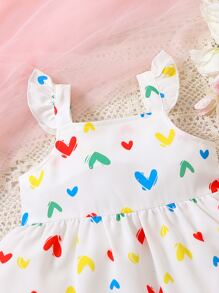 嬰兒愛心圖案荷葉邊連衣裙附包 - 白色 - 查看 5