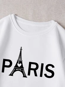 SHEIN EZwear 埃菲爾鐵塔和字母圖案加絨內裏運動衫