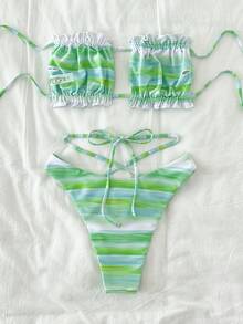 Bộ bikini đi biển mùa hè Tie Dye Frill Trim Bandeau - Nhiều màu - Xem 4