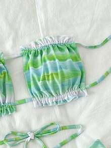 Bộ bikini đi biển mùa hè Tie Dye Frill Trim Bandeau - Nhiều màu - Xem 5