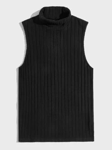 Manfinity Homme Hombres Top tank cuello alto tejido de canalé - Negro - Ver 1