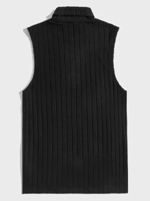 Manfinity Homme Hombres Top tank cuello alto tejido de canalé - Negro - Ver 2