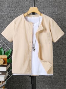 Boys Patched Pocket Shirt Without Tee - Khaki - View 1