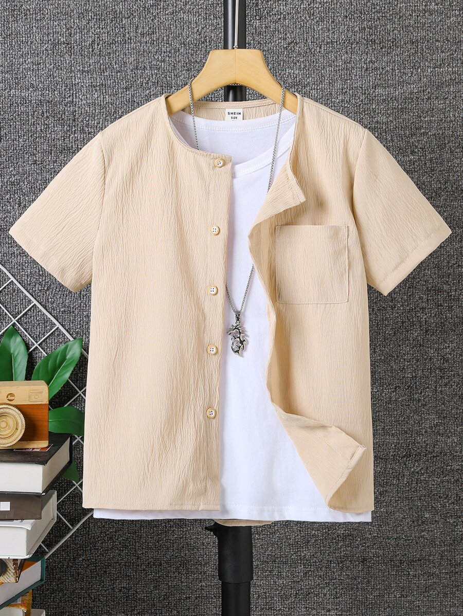 Boys Patched Pocket Shirt Without Tee - Khaki - View 1