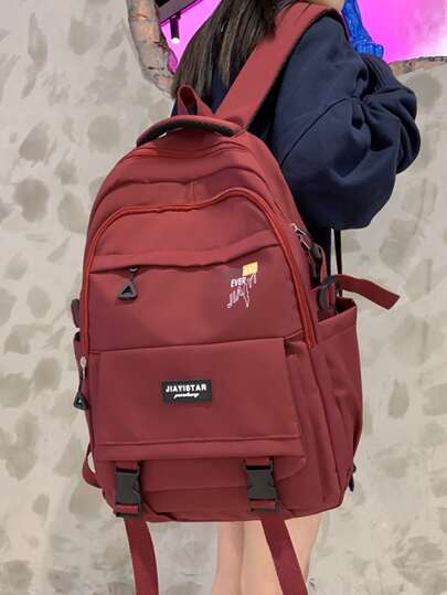 字母圖案釋放扣裝飾功能背包書包適合畢業生、青少年女孩、新生、大二、初中和高中學生、大學和高中，非常適合戶外、旅行和返校