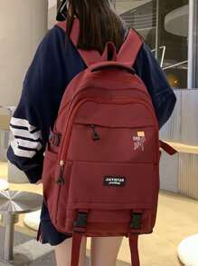 字母圖案釋放扣裝飾功能背包書包適合畢業生、青少年女孩、新生、大二、初中和高中學生、大學和高中，非常適合戶外、旅行和返校 - 酒紅色 - 查看 4