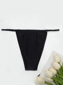 Solid Bikini Set Lace Up Back Wireless & Thong & Mesh High Low Cover Up Skirt 3 Piece Swimwear - Black - View 4