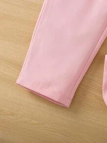 SHEIN 年輕女孩粉色純色甜美風格城市街道連身褲,小圓領和公主袖子,夏季必備 - 粉色 - 查看 5