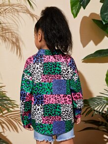 SHEIN Camisa casual de manga larga con cuello de botones y estampado de leopardo para niña preadolescente, para primavera/verano - Multicolor - Ver 3