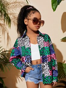 SHEIN Camisa casual de manga larga con cuello de botones y estampado de leopardo para niña preadolescente, para primavera/verano - Multicolor - Ver 5