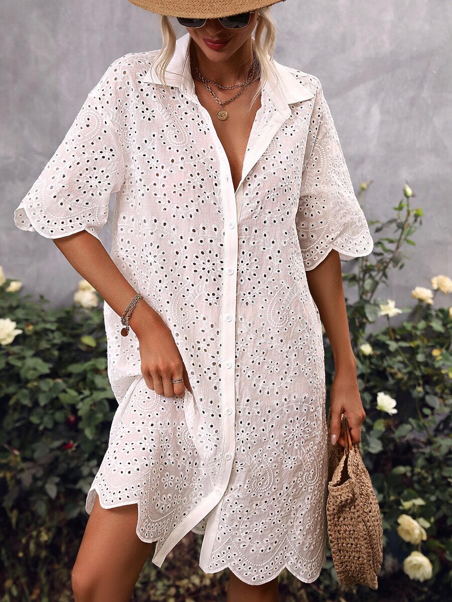 Breezaya Vestido con bordado con ojal de hombros caídos - Blanco - Ver 1