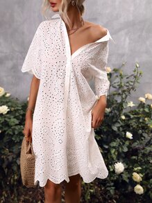 Breezaya Vestido con bordado con ojal de hombros caídos - Blanco - Ver 3