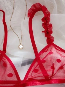 4pcs Dobby Mesh Garter Lingerie Set - Red - View 3