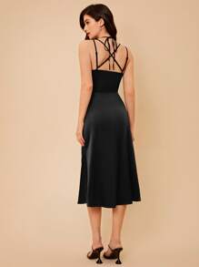 SHEIN BAE Tie Back Halter Dress - Black - View 2