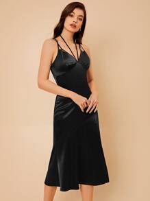 SHEIN BAE Tie Back Halter Dress - Black - View 4