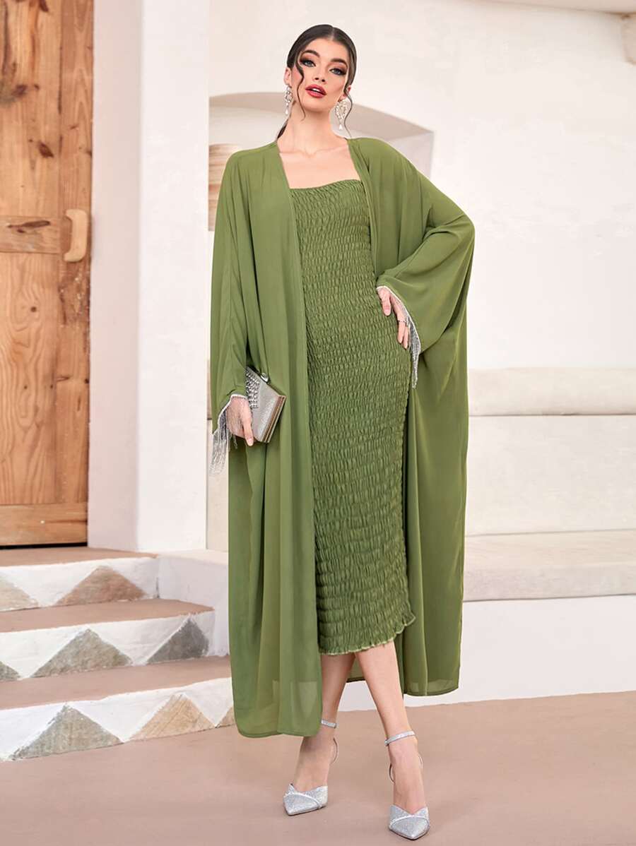 Modelyn con parte delantera abierta Abrigo & Vestido tubo - Verde Oliva - Ver 1