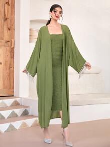 Modelyn con parte delantera abierta Abrigo & Vestido tubo - Verde Oliva - Ver 4