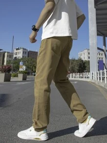 Manfinity Men Letter Embroidery Straight Leg Jeans - Khaki - View 2