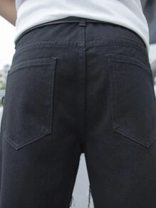 Manfinity EMRG Hombres Shorts en mezclilla algodón desgarro crudo con bolsillo oblicuo - Negro - Ver 2