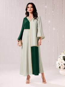 Al Najma Two Tone Drop Shoulder Dress - Mint Green - View 1