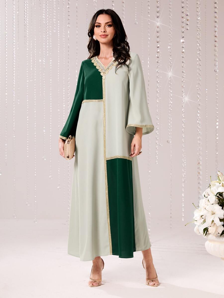 Al Najma Two Tone Drop Shoulder Dress - Mint Green - View 1