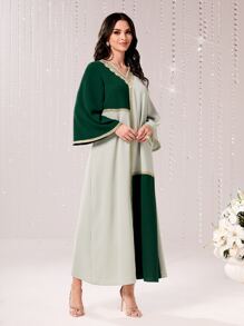 Al Najma Two Tone Drop Shoulder Dress - Mint Green - View 3