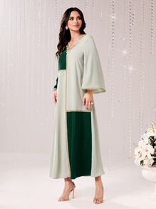Al Najma Two Tone Drop Shoulder Dress - Mint Green - View 4