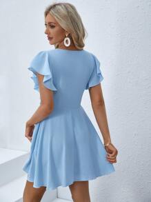 SHEIN VCAY 荷葉邊深V領連衣裙 - 淺藍色 - 查看 2