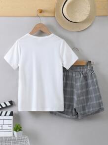 Boys Plaid Print 2 In 1 Tee & Shorts - Multicolor - View 2