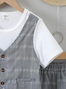 Boys Plaid Print 2 In 1 Tee & Shorts - Multicolor - View 4