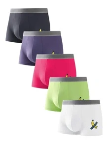 Hombres 5 piezas Calzoncillos boxer con estampado de dibujos animados - Multicolor - Ver 1