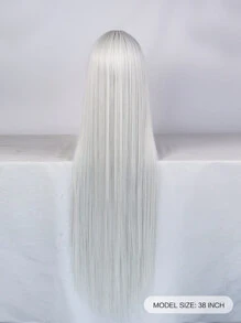 Slant Bangs Anime Costume Wig Silky Straight Extra Long White Synthetic Glueless Heat Resistant Fiber Wig High Density Cosplay Wig With Long Bangs School Halloween Thanksgiving Day Christmas Costume Accessories & 1pc Wig Cap - White - View 2