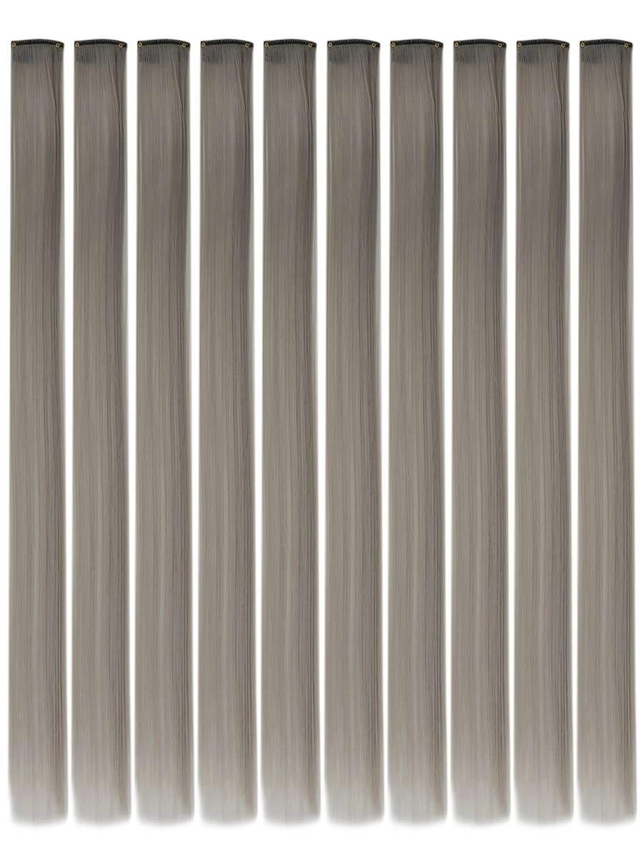 10pcs Clip In Long Straight Synthetic Hair Extension - Dark Grey - View 1