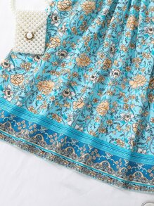 SHEIN Đầm bé gái Hoa Tất cả trên in Boho - Màu xanh lam - Xem 6
