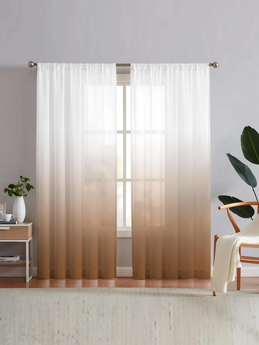 2入組漸層紗簾 - 咖啡棕 - 查看 1