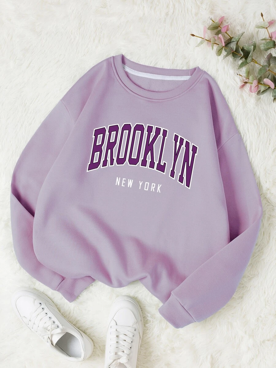 INAWLY 字母圖案保暖套頭衫 - 紫丁香色 - 查看 1