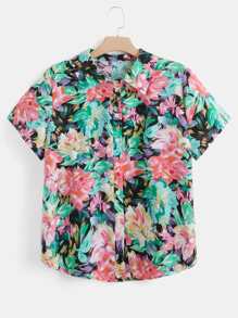 SHEIN LUNE Plus Floral Print Shirt - Multicolor - View 1
