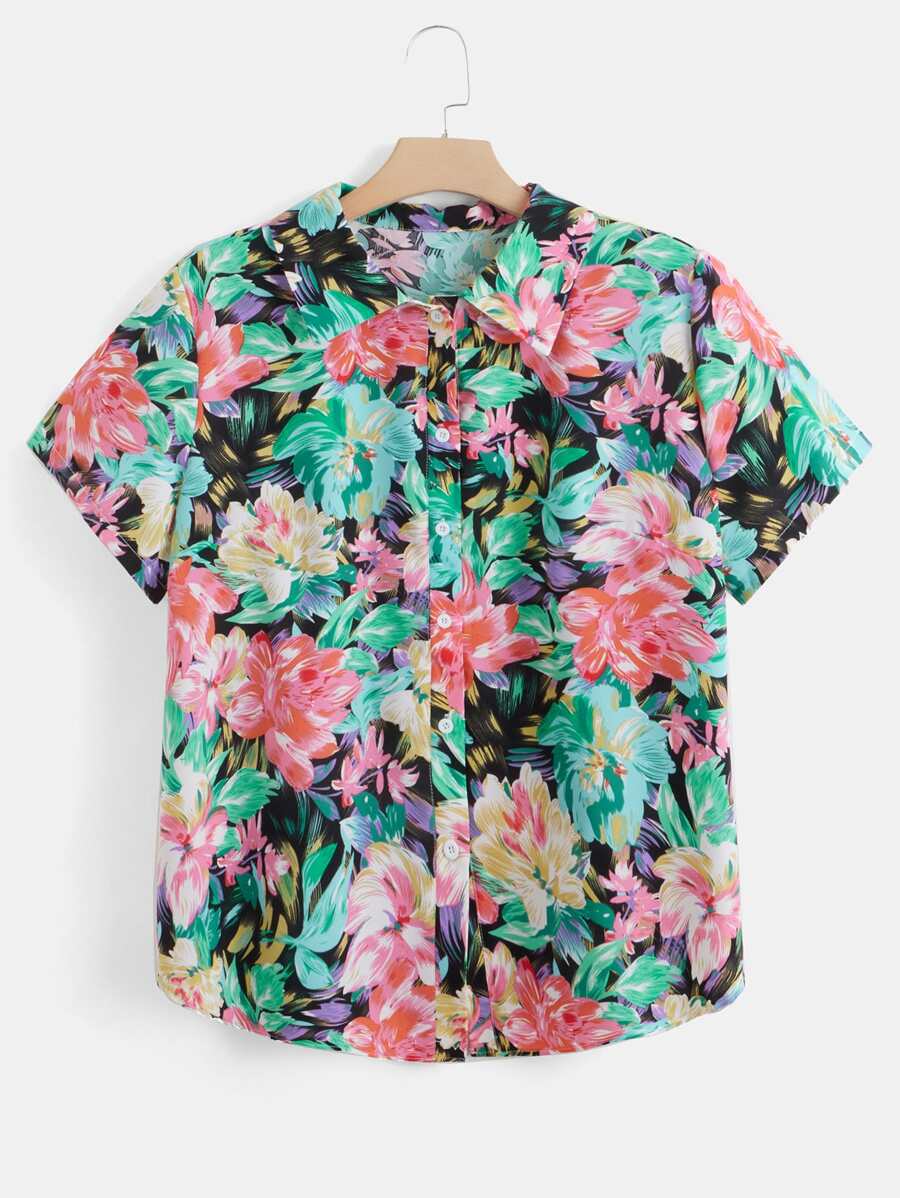 SHEIN LUNE Plus Floral Print Shirt - Multicolor - View 1