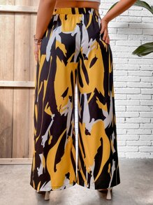 SHEIN LUNE Plus Graphic Print Wide Leg Trousers - Multicolor - View 2