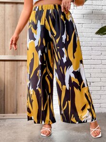 SHEIN LUNE Plus Graphic Print Wide Leg Trousers - Multicolor - View 4