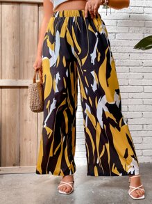 SHEIN LUNE Plus Graphic Print Wide Leg Trousers - Multicolor - View 5
