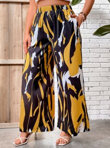 SHEIN LUNE Plus Graphic Print Wide Leg Trousers - Multicolor - View 6