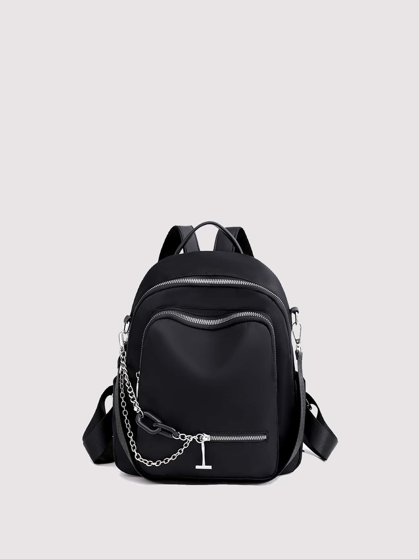 Mochila funcional con diseño de cadena - Negro - Ver 1