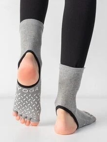 1 Par De Calcetines Antideslizantes De Estilo Japonés Con Medio Dedo Y Talón Abierto Para Fitness, Danza, Pilates Y Yoga (tubo Medio) - Gris Claro - Ver 2