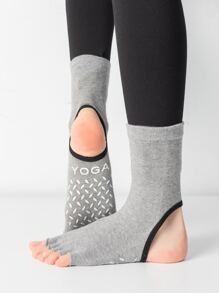 1 Par De Calcetines Antideslizantes De Estilo Japonés Con Medio Dedo Y Talón Abierto Para Fitness, Danza, Pilates Y Yoga (tubo Medio) - Gris Claro - Ver 4