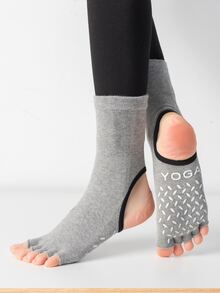 1 Par De Calcetines Antideslizantes De Estilo Japonés Con Medio Dedo Y Talón Abierto Para Fitness, Danza, Pilates Y Yoga (tubo Medio) - Gris Claro - Ver 5