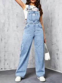 Slant Pocket Denim Dungarees Without Top - Light Wash - View 1