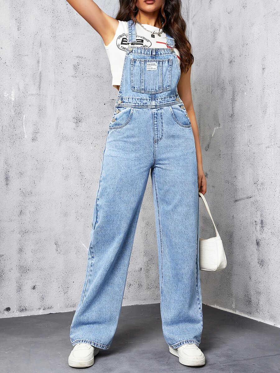 Slant Pocket Denim Dungarees Without Top - Light Wash - View 1